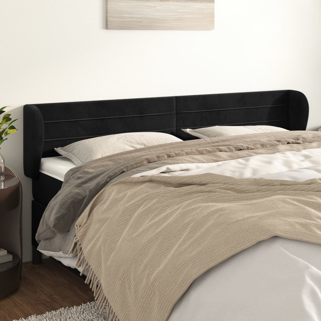 sengegavl med kanter 163x23x78/88 cm fløjl sort