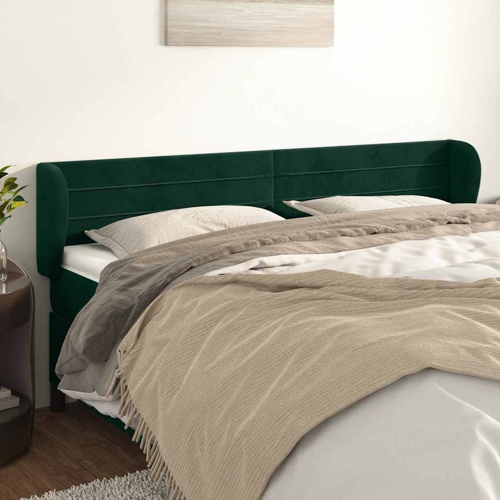 sengegavl med kanter 163x23x78/88 cm fløjl mørkegrøn