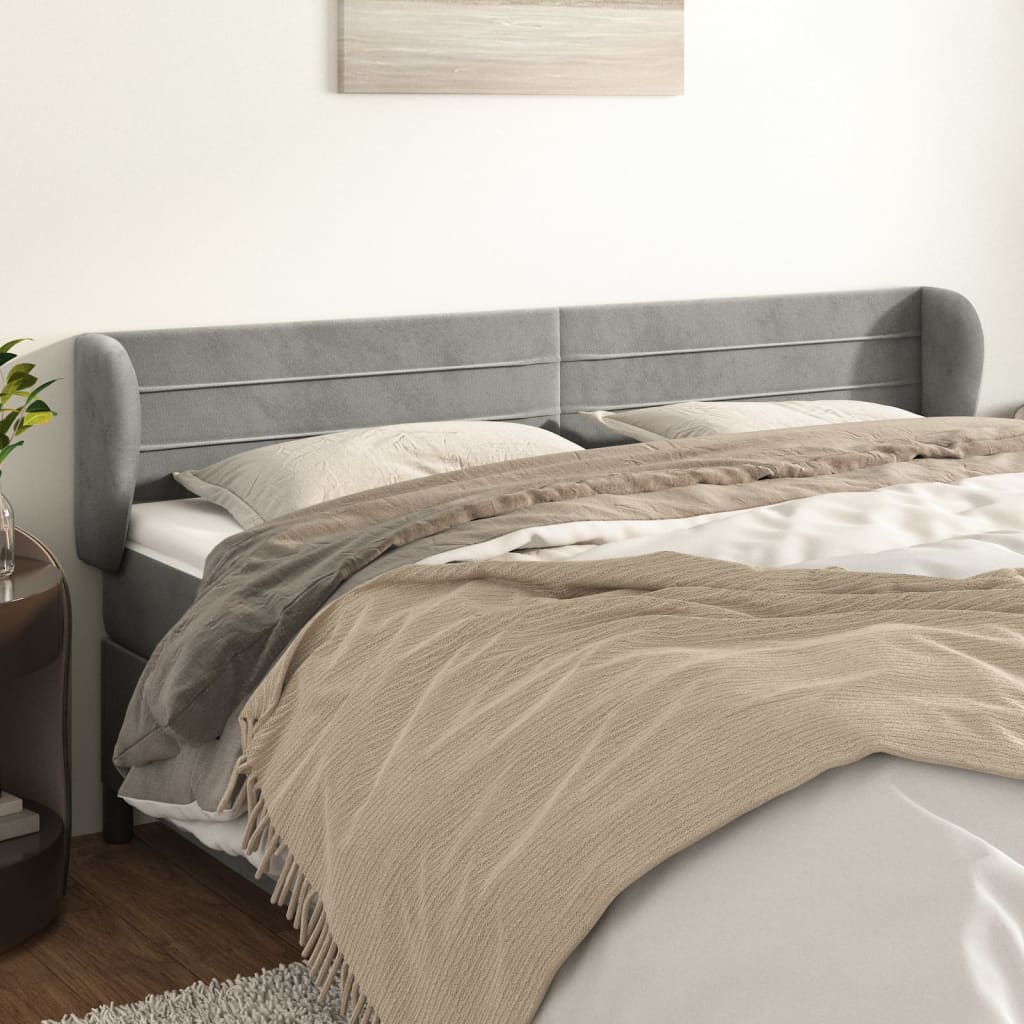 sengegavl med kanter 183x23x78/88cm fløjl lysegrå