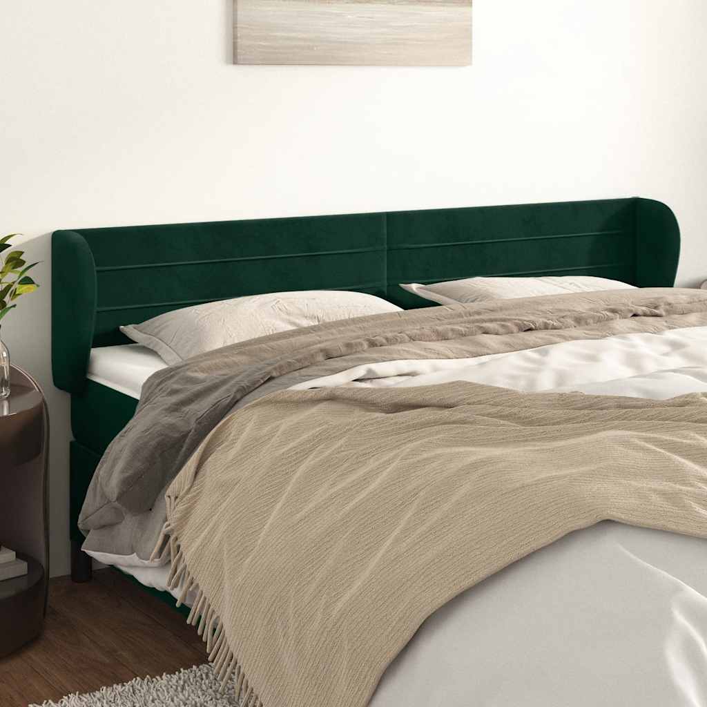 sengegavl med kanter 203x23x78/88 cm fløjl mørkegrøn