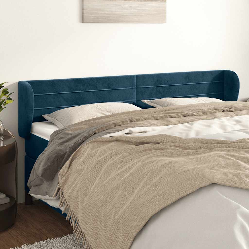 sengegavl med kanter 203x23x78/88 cm fløjl mørkeblå