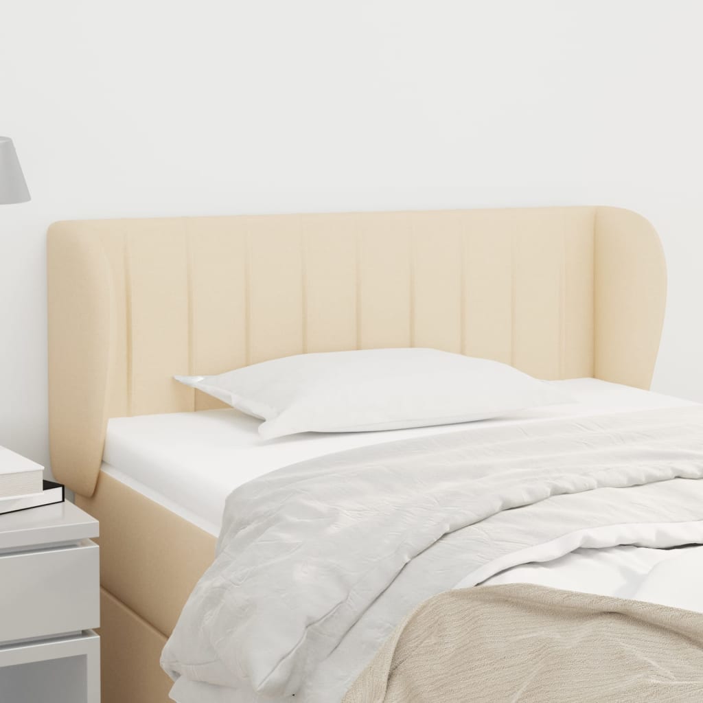 sengegavl med kanter 103x23x78/88 cm stof cremefarvet