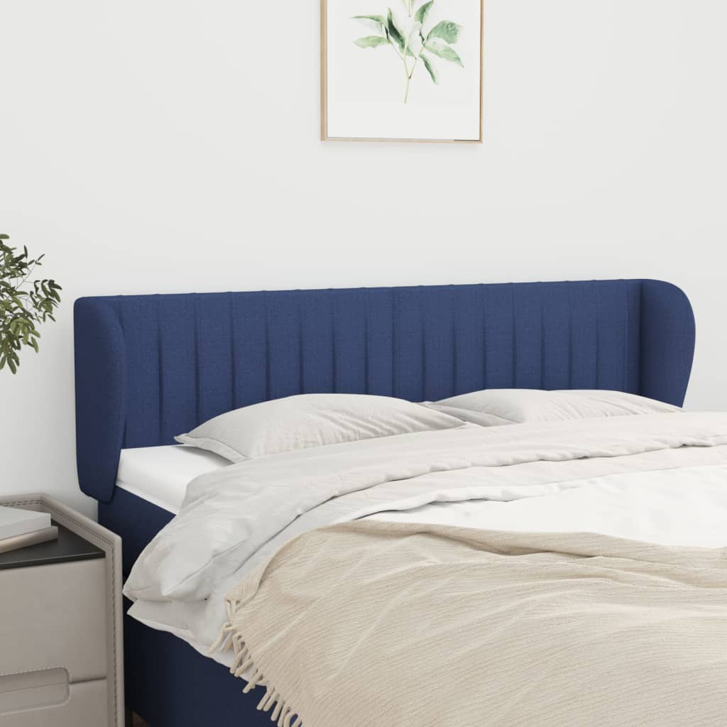 sengegavl med kanter 147x23x78/88 cm stof blå