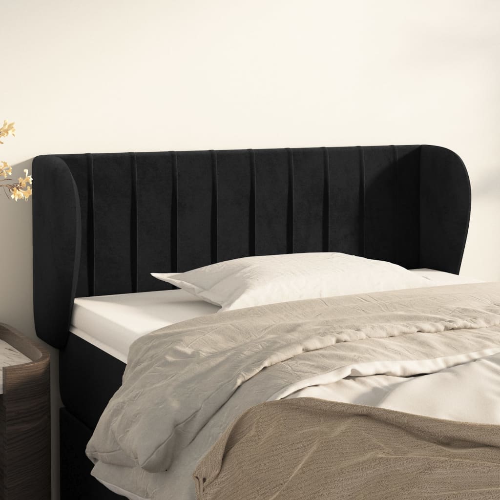 sengegavl med kanter 93x23x78/88 cm fløjl sort