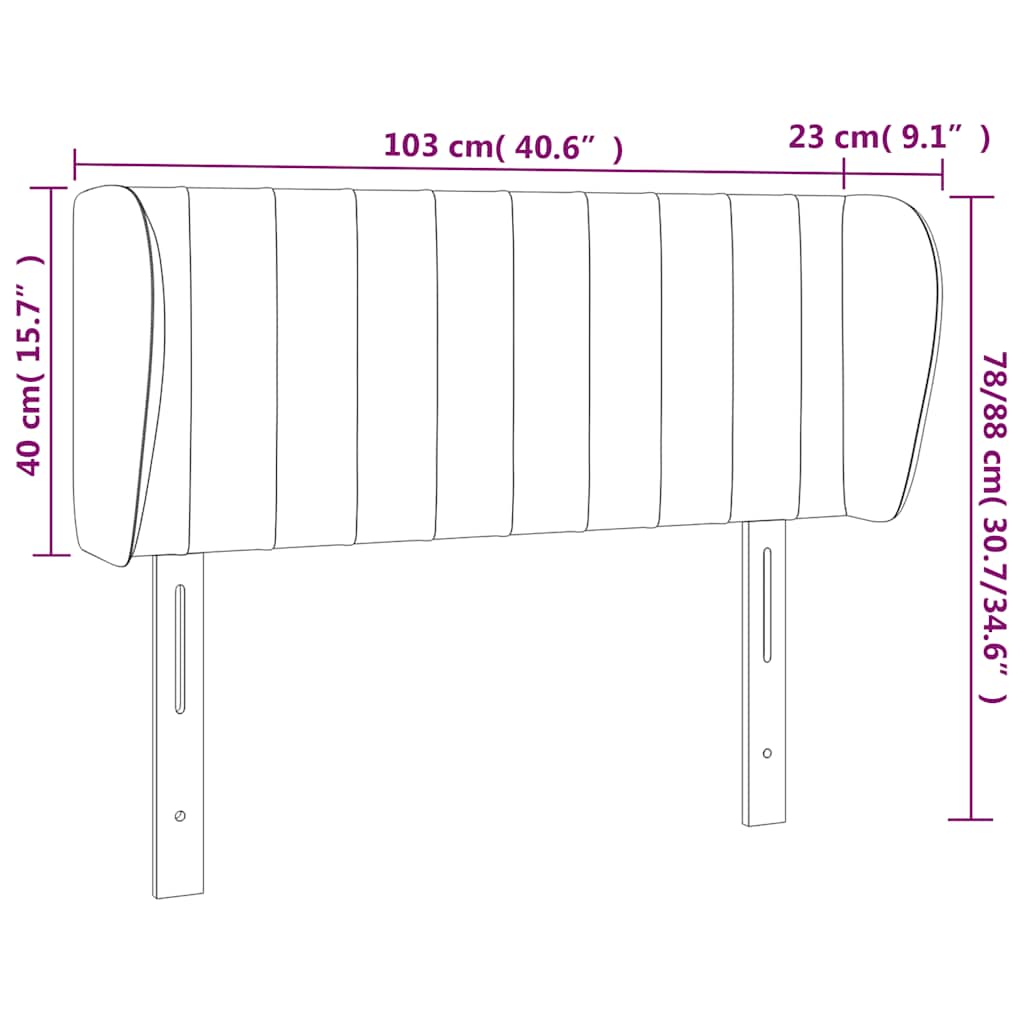sengegavl med kanter 103x23x78/88 cm fløjl mørkeblå