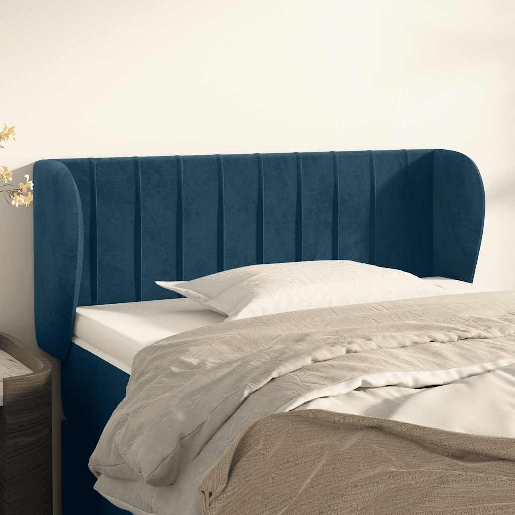 sengegavl med kanter 103x23x78/88 cm fløjl mørkeblå