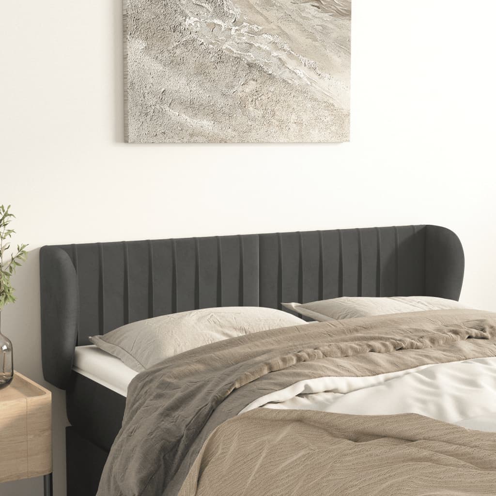 sengegavl med kanter 147x23x78/88 cm fløjl mørkegrå