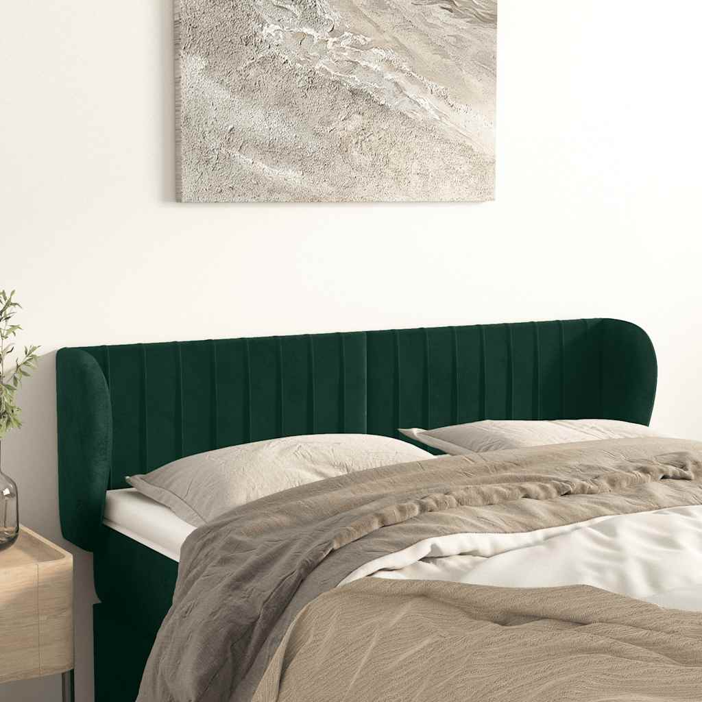 sengegavl med kanter 147x23x78/88 cm fløjl mørkegrøn