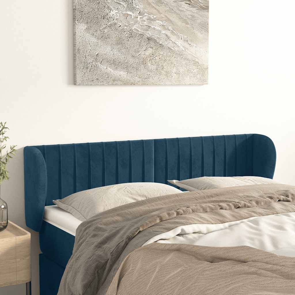 sengegavl med kanter 147x23x78/88 cm fløjl mørkeblå