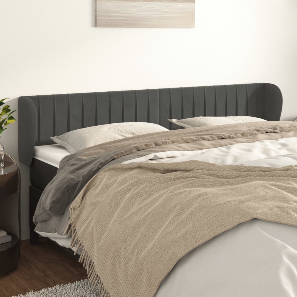sengegavl med kanter 163x23x78/88 cm fløjl mørkegrå