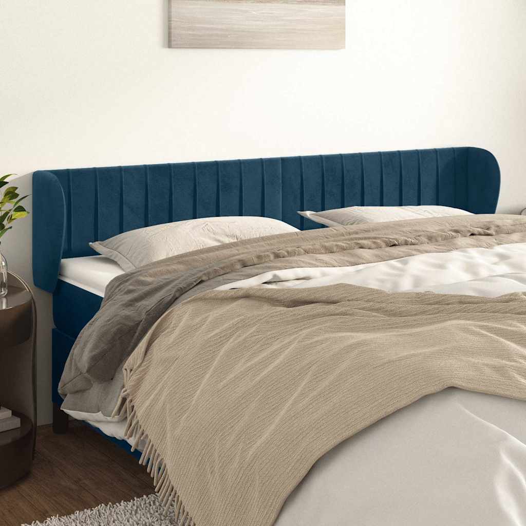 sengegavl med kanter 163x23x78/88 cm fløjl mørkeblå