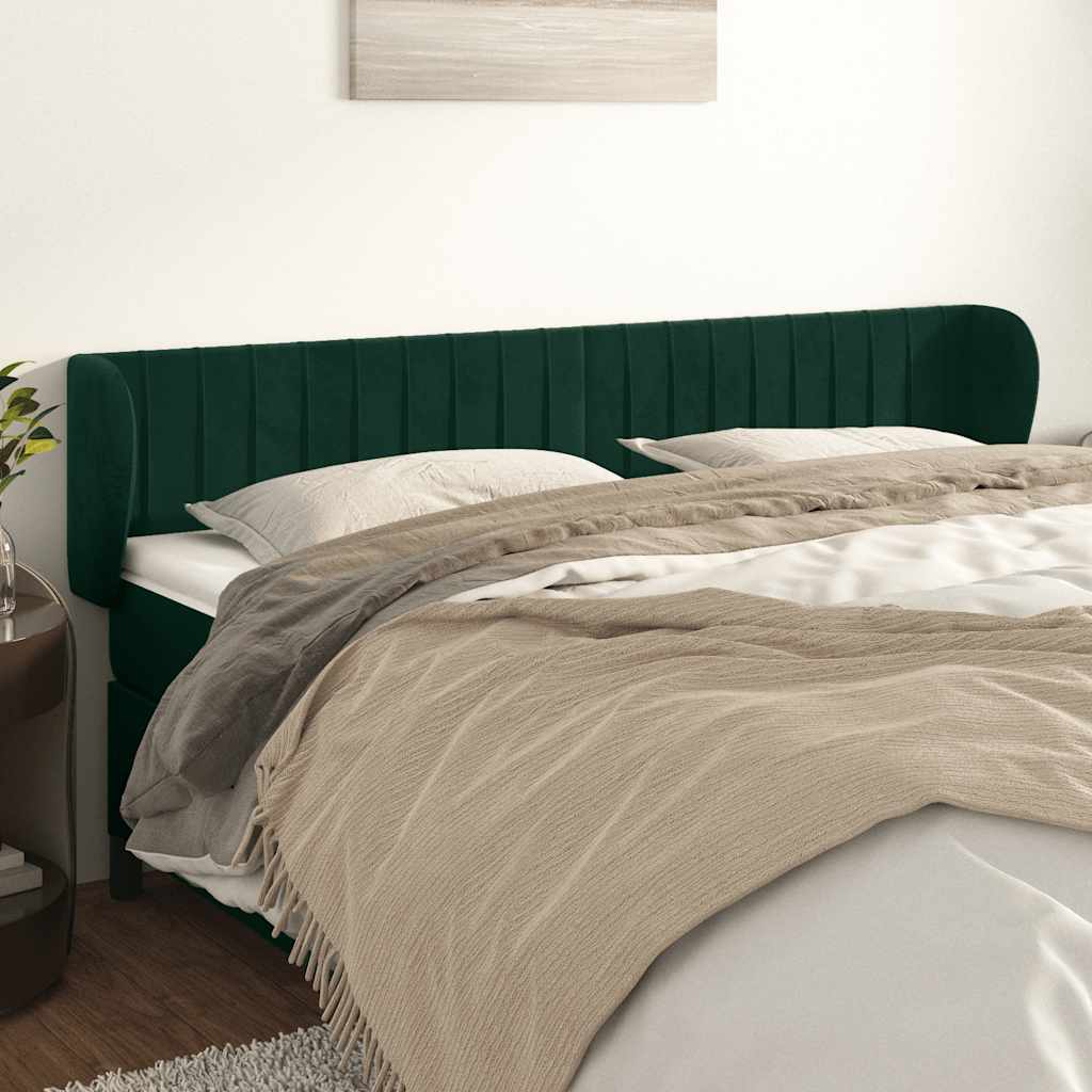 sengegavl med kanter 183x23x78/88 cm fløjl mørkegrøn
