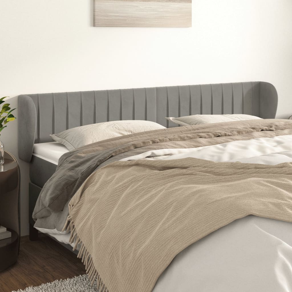 sengegavl med kanter 203x23x78/88cm fløjl lysegrå