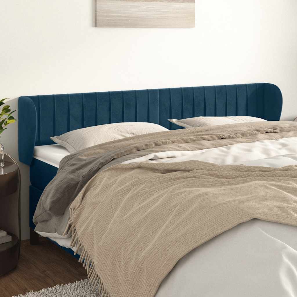 sengegavl med kanter 203x23x78/88 cm fløjl mørkeblå