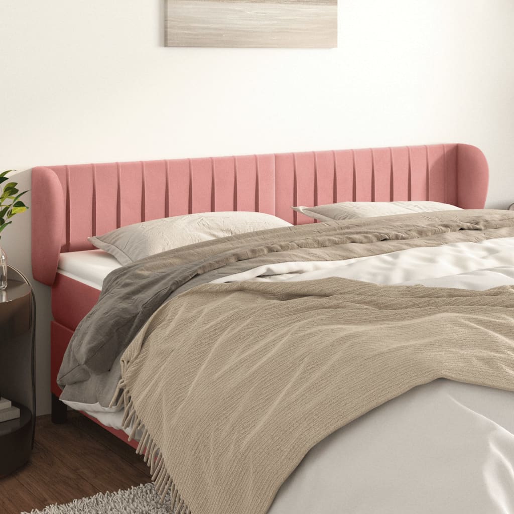 sengegavl med kanter 203x23x78/88 cm fløjl lyserød