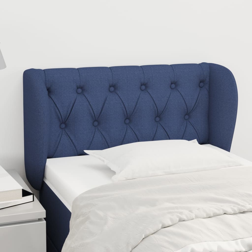 sengegavl med kanter 83x23x78/88 cm stof blå
