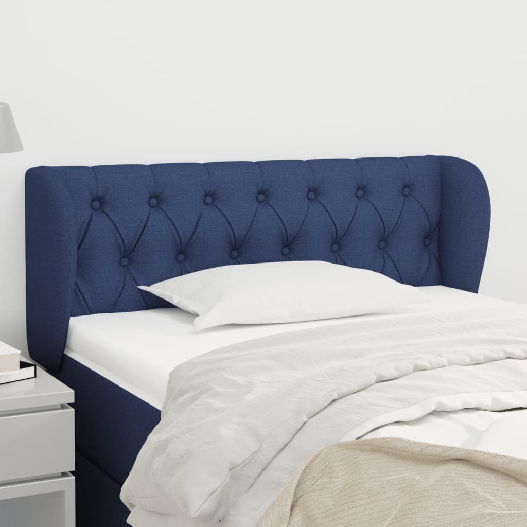 sengegavl med kanter 93x23x78/88 cm stof blå