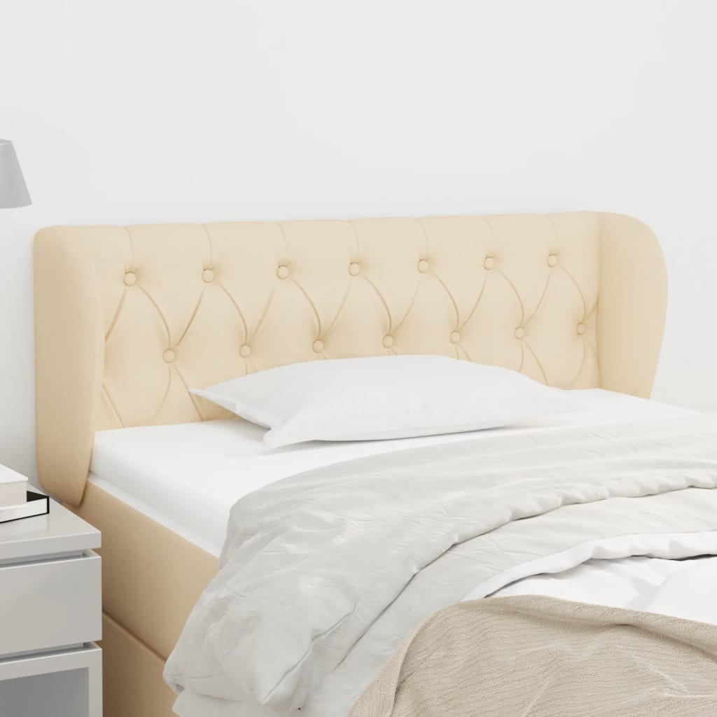 sengegavl med kanter 103x23x78/88 cm stof cremefarvet