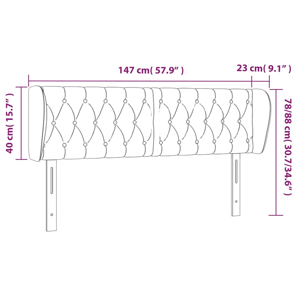 sengegavl med kanter 147x23x78/88 cm stof sort