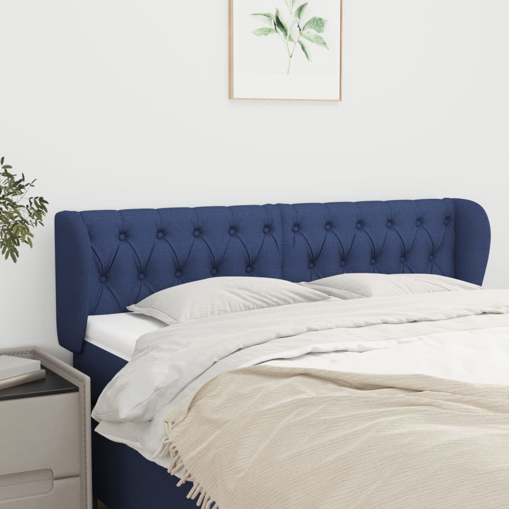 sengegavl med kanter 147x23x78/88 cm stof blå
