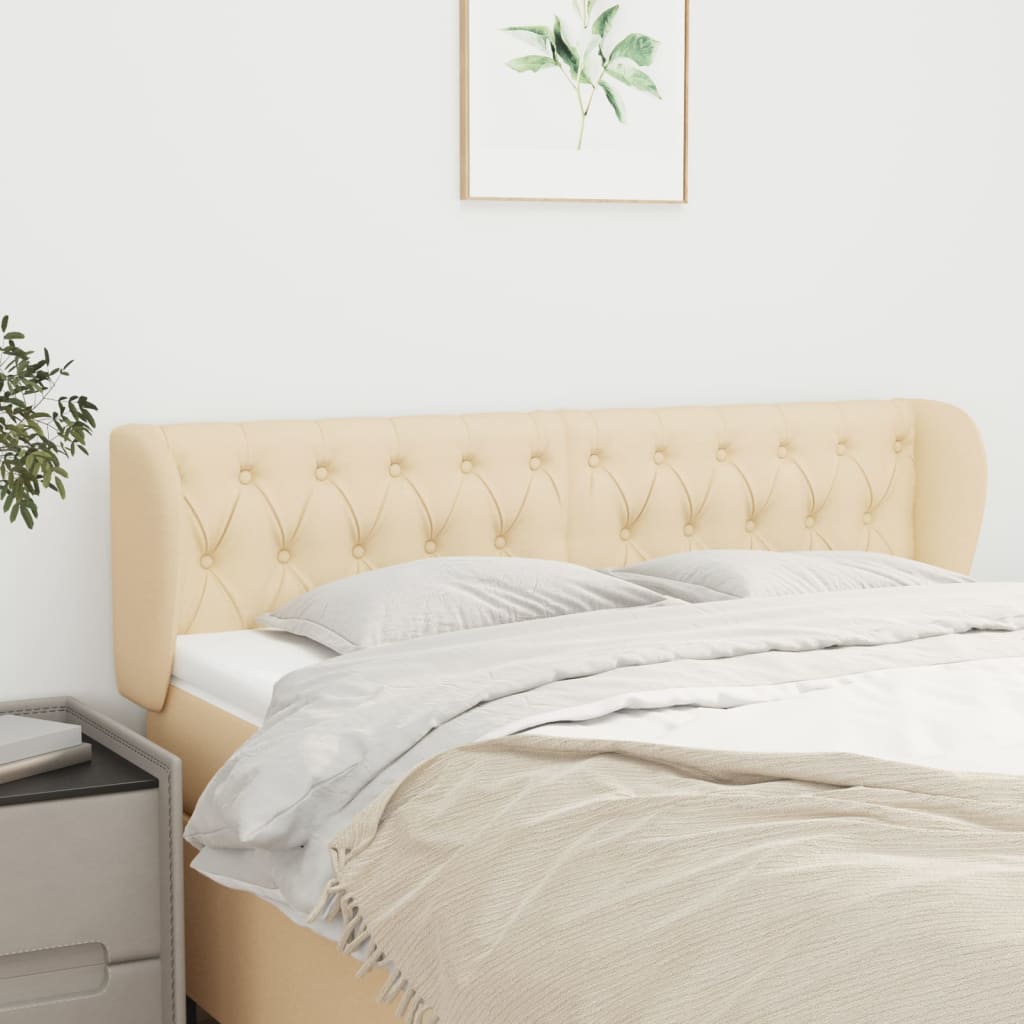 sengegavl med kanter 163x23x78/88 cm stof cremefarvet