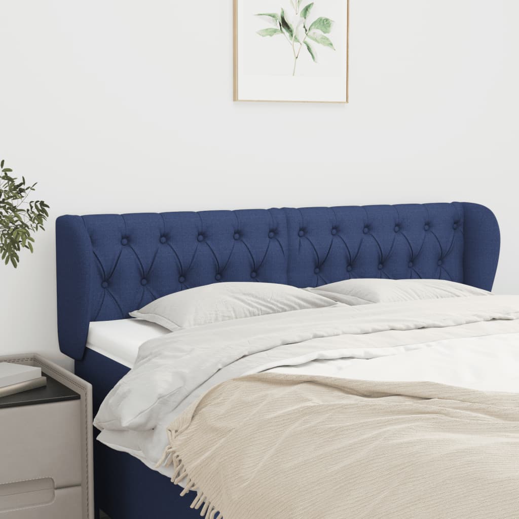 sengegavl med kanter 163x23x78/88 cm stof blå