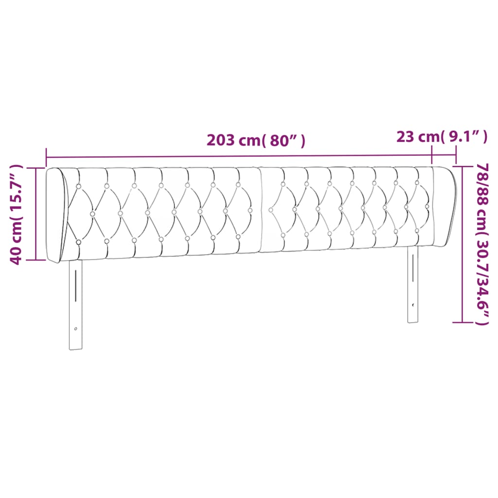 sengegavl med kanter 203x23x78/88 cm stof sort