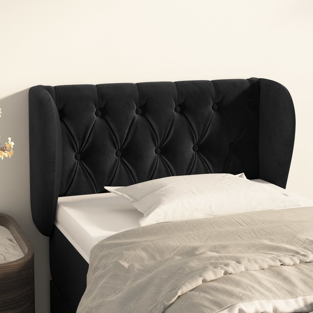 sengegavl med kanter 83x23x78/88 cm fløjl sort