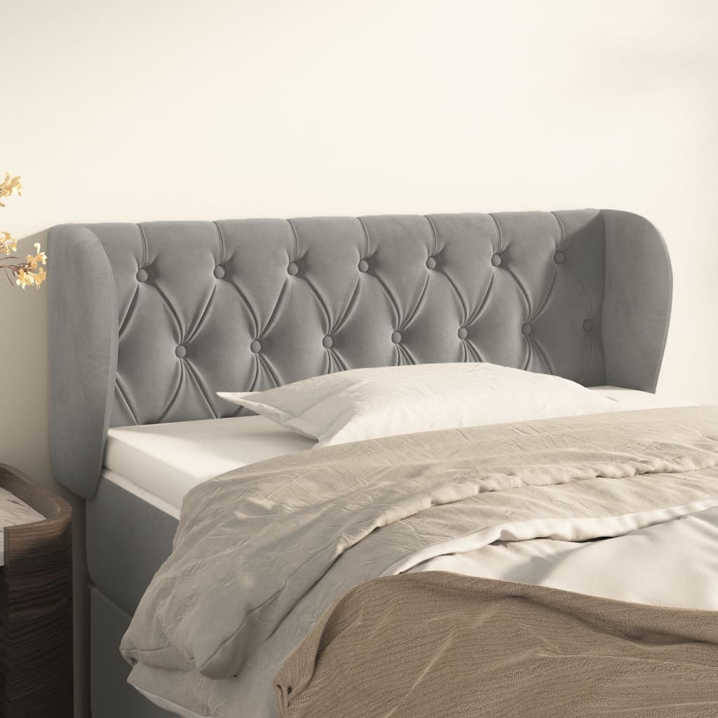 sengegavl med kanter 93x23x78/128 cm fløjl lysegrå