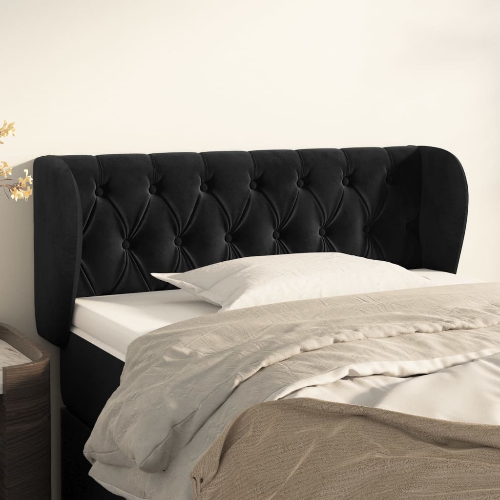 sengegavl med kanter 93x23x78/88 cm fløjl sort