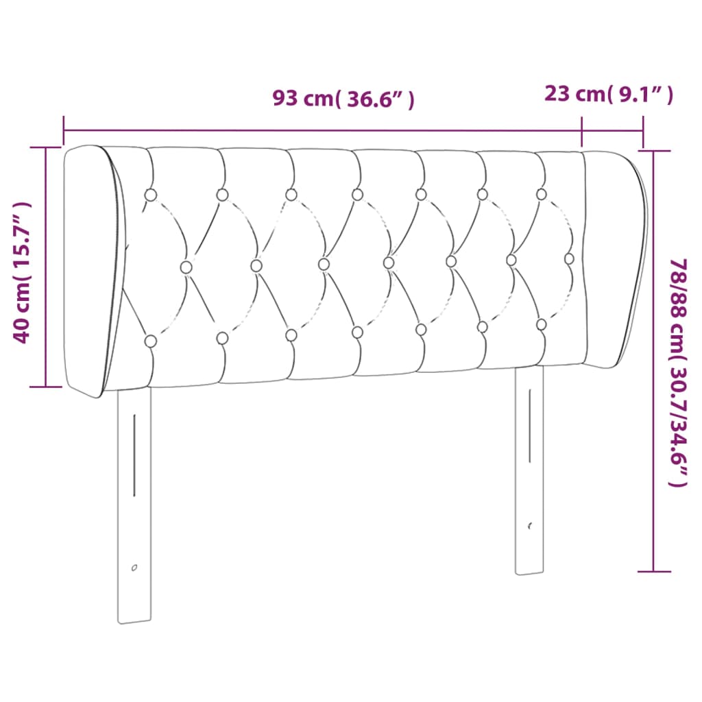sengegavl med kanter 93x23x78/88 cm fløjl lyserød
