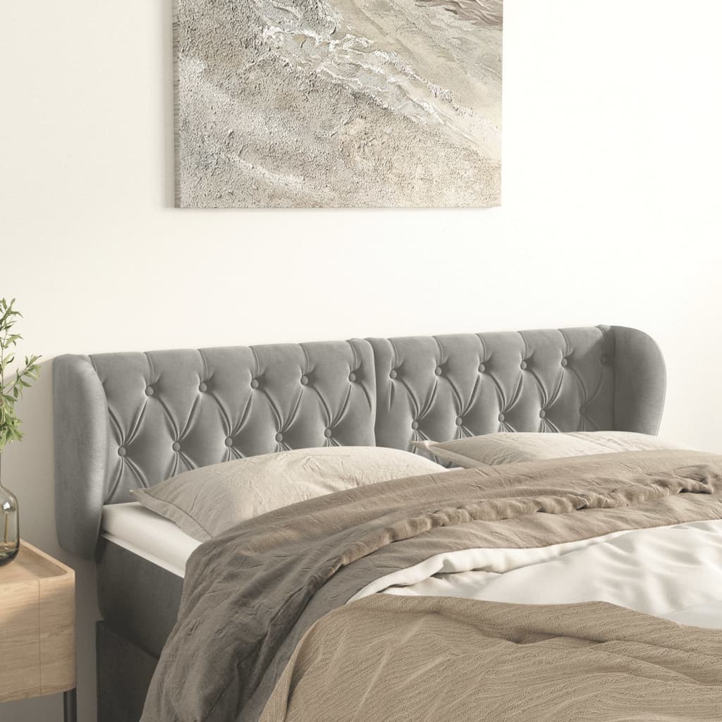 sengegavl med kanter 147x23x78/88cm fløjl lysegrå