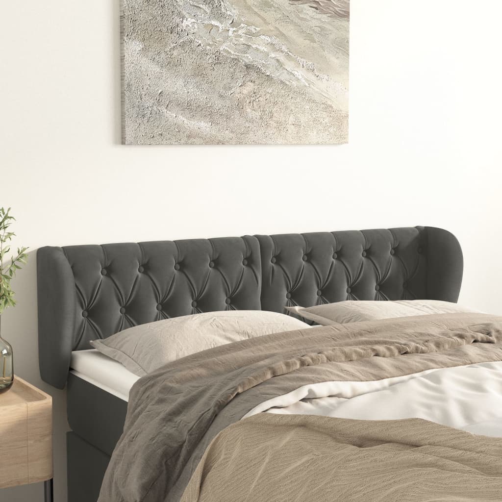 sengegavl med kanter 147x23x78/88 cm fløjl mørkegrå