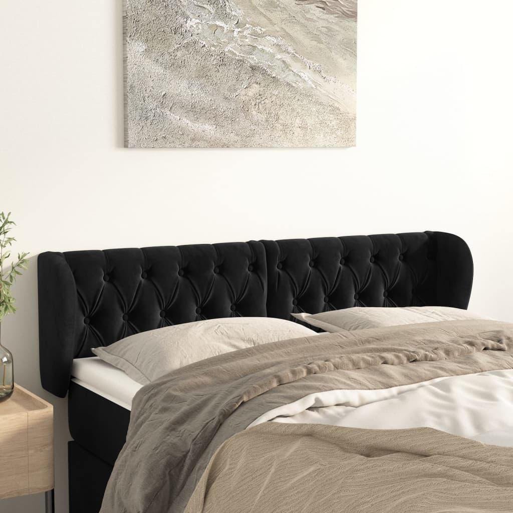 sengegavl med kanter 147x23x78/88 cm fløjl sort