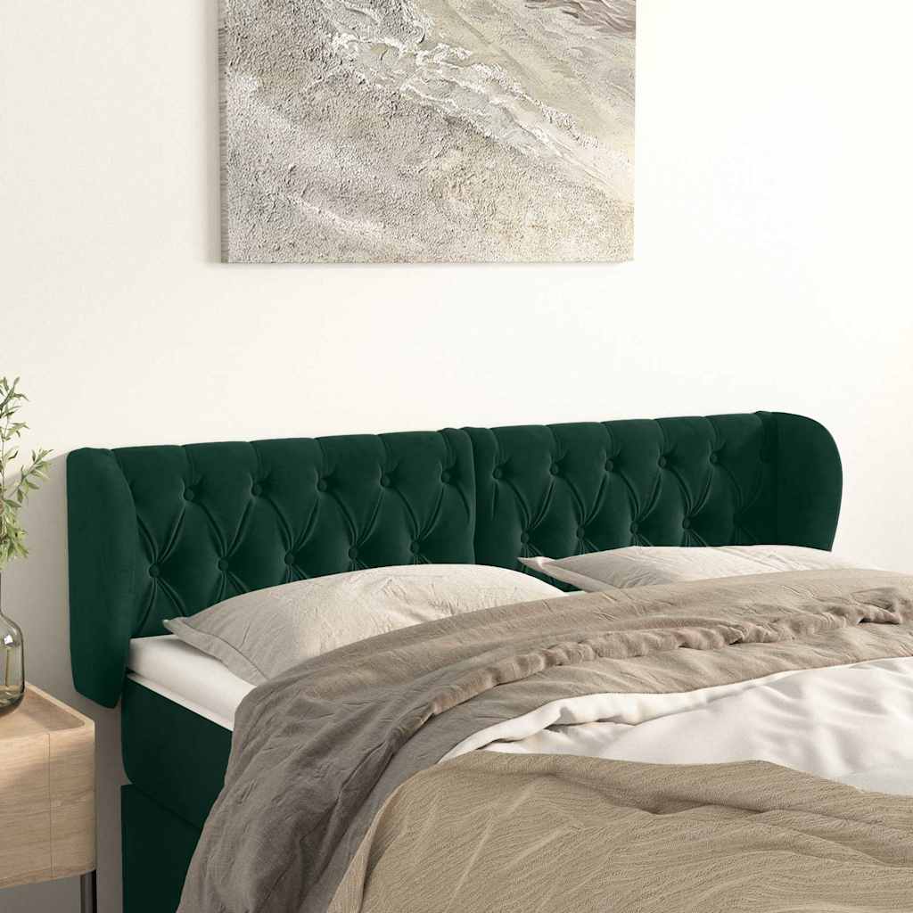sengegavl med kanter 147x23x78/88 cm fløjl mørkegrøn