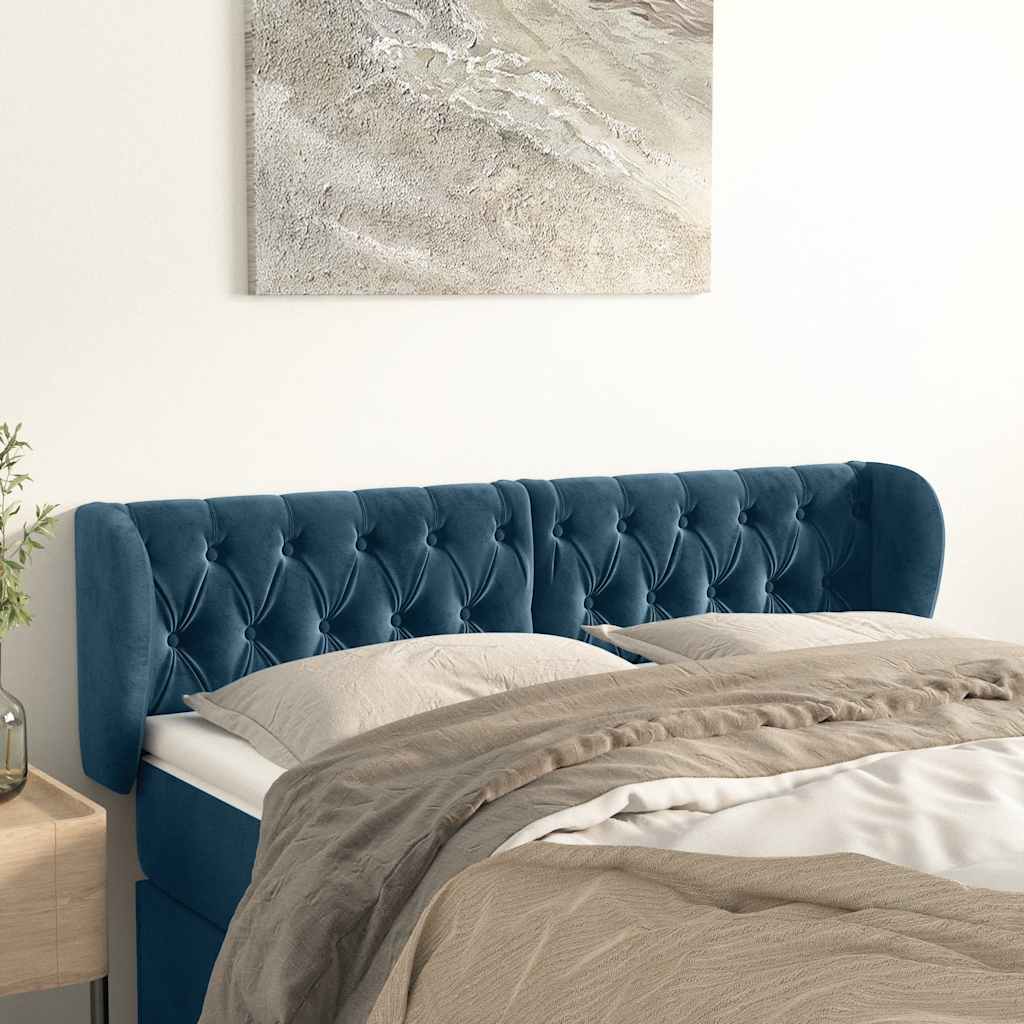 sengegavl med kanter 147x23x78/88 cm fløjl mørkeblå