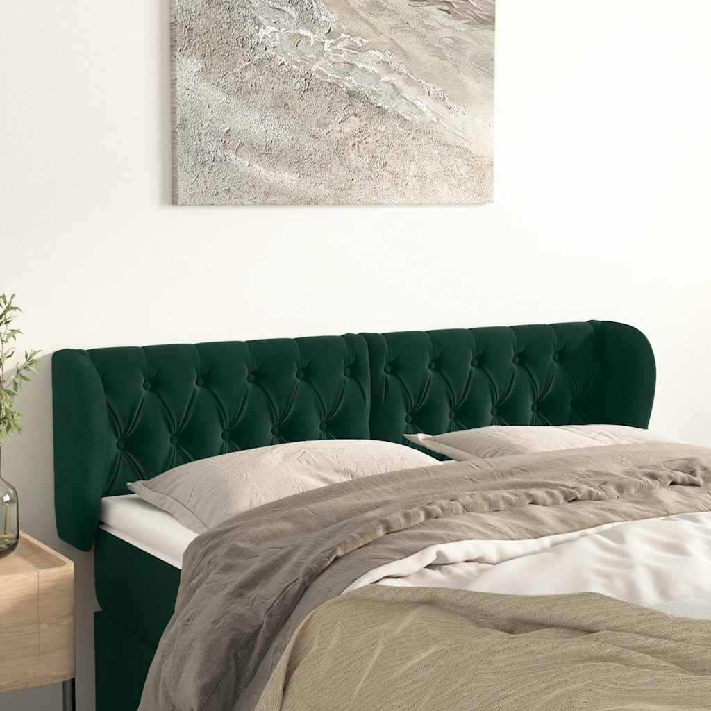 sengegavl med kanter 163x23x78/88 cm fløjl mørkegrøn