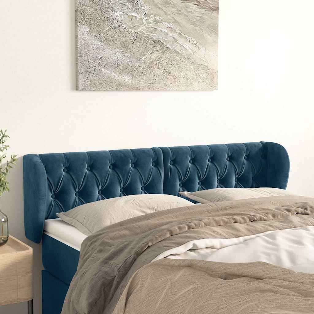 sengegavl med kanter 163x23x78/88 cm fløjl mørkeblå