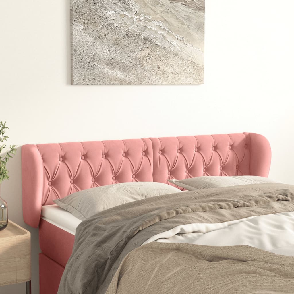 sengegavl med kanter 163x23x78/88 cm fløjl lyserød