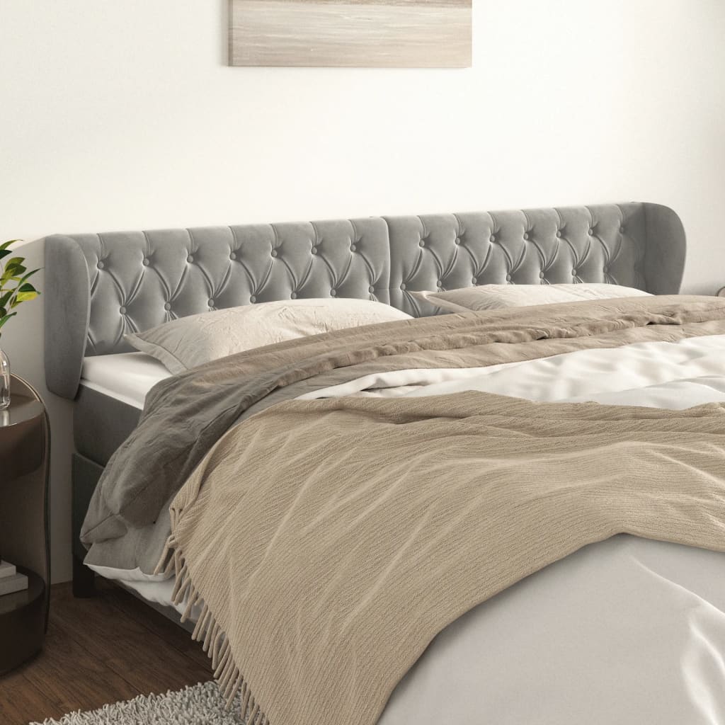 sengegavl med kanter 183x23x78/88cm fløjl lysegrå