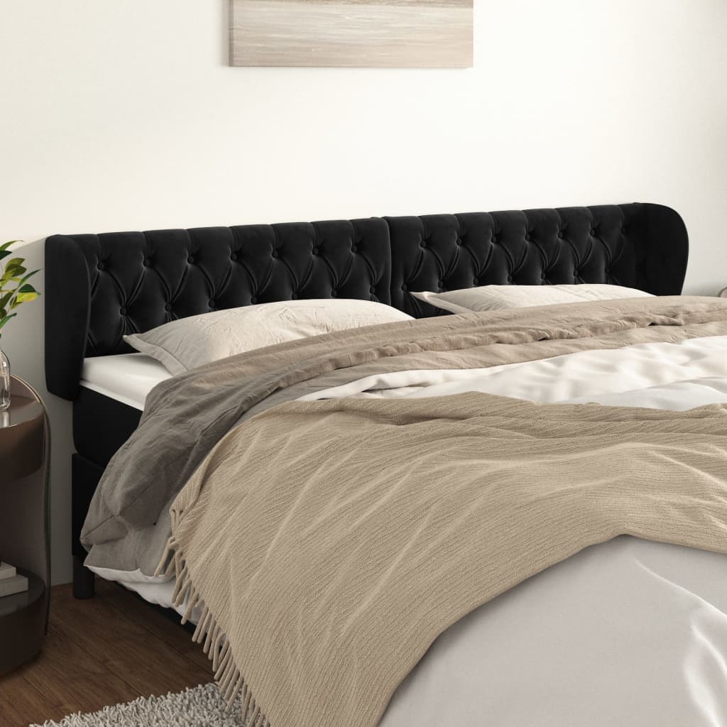 sengegavl med kanter 183x23x78/88 cm fløjl sort