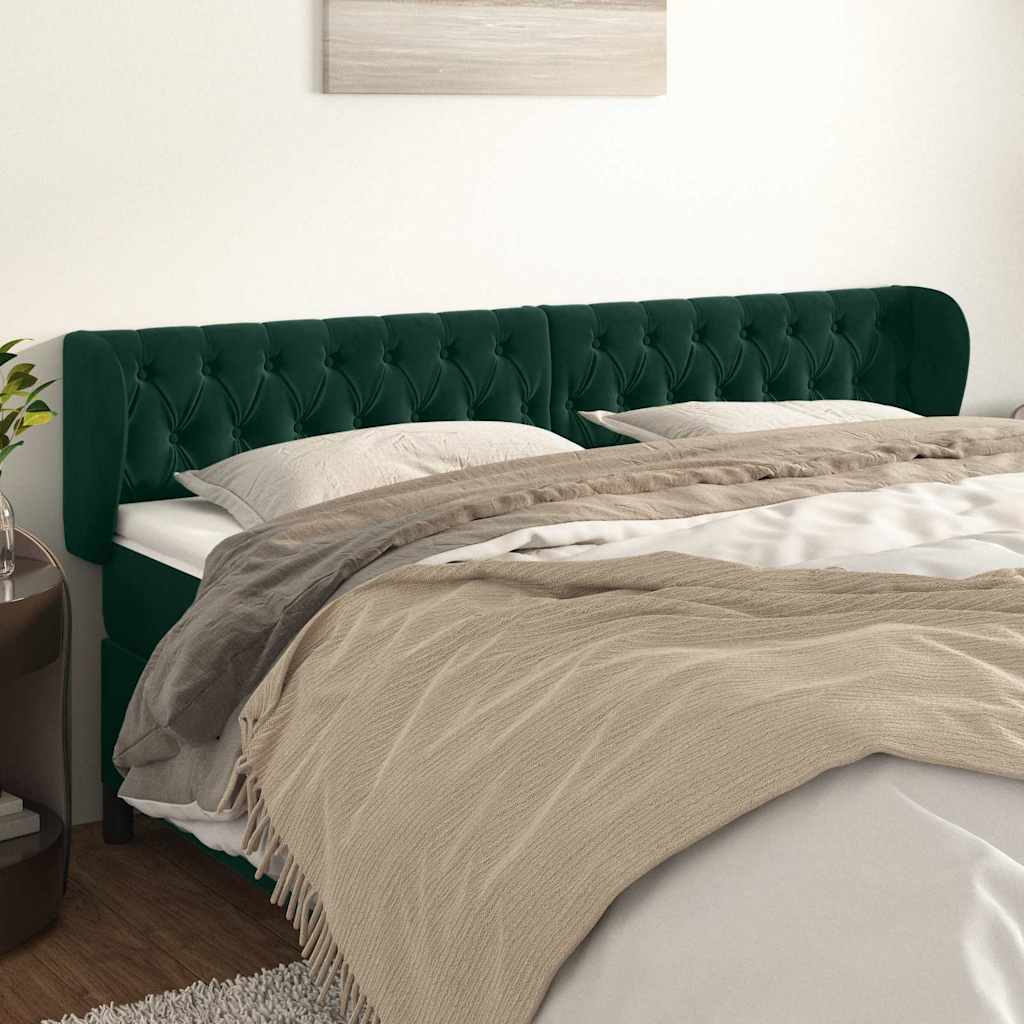sengegavl med kanter 183x23x78/88 cm fløjl mørkegrøn