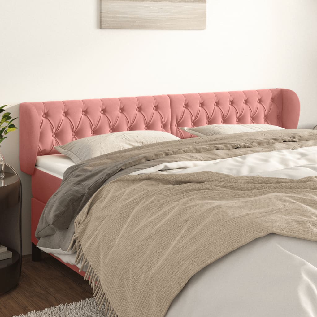 sengegavl med kanter 183x23x78/88 cm fløjl lyserød
