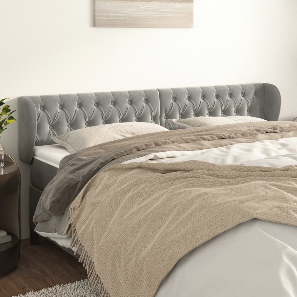 sengegavl med kanter 203x23x78/88cm fløjl lysegrå