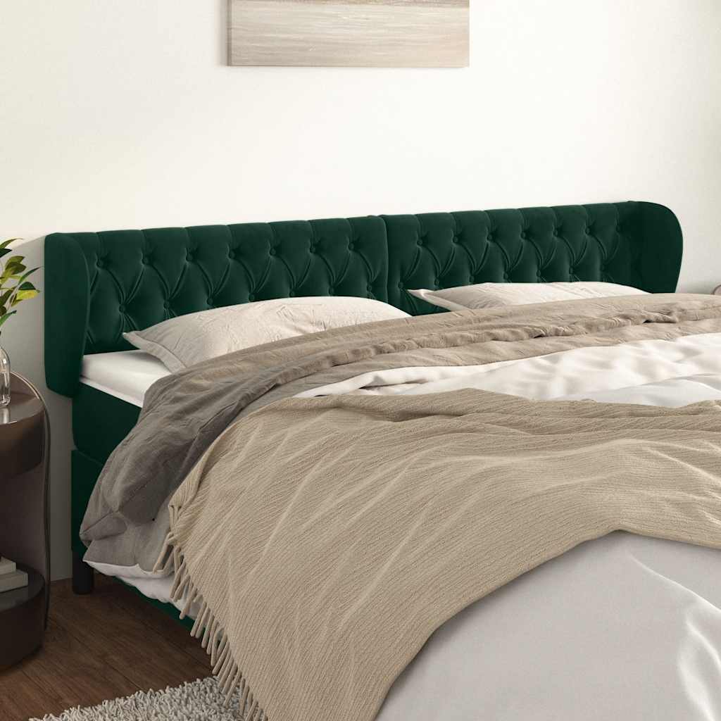 sengegavl med kanter 203x23x78/88 cm fløjl mørkegrøn