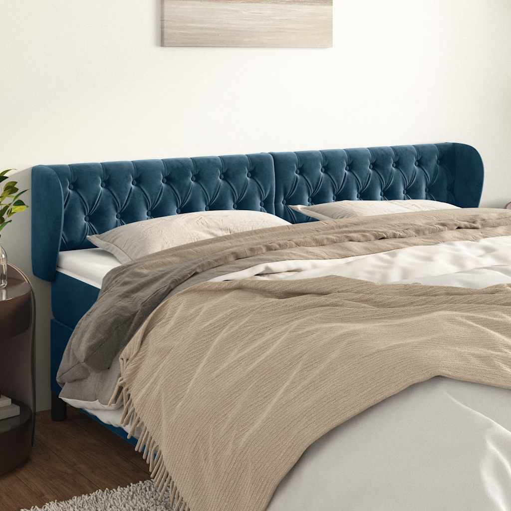 sengegavl med kanter 203x23x78/88 cm fløjl mørkeblå