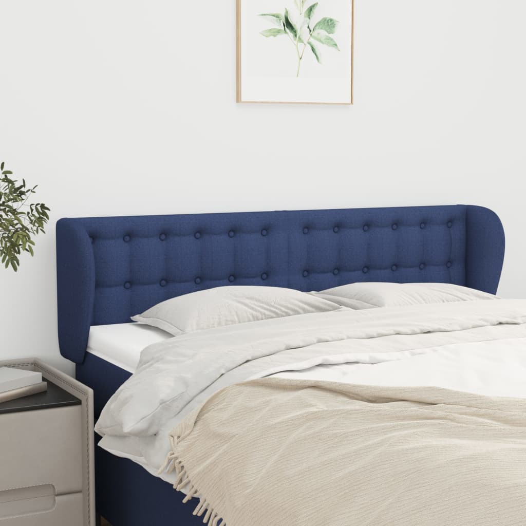 sengegavl med kanter 147x23x78/88 cm stof blå