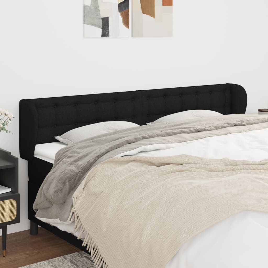 sengegavl med kanter 203x23x78/88 cm stof sort