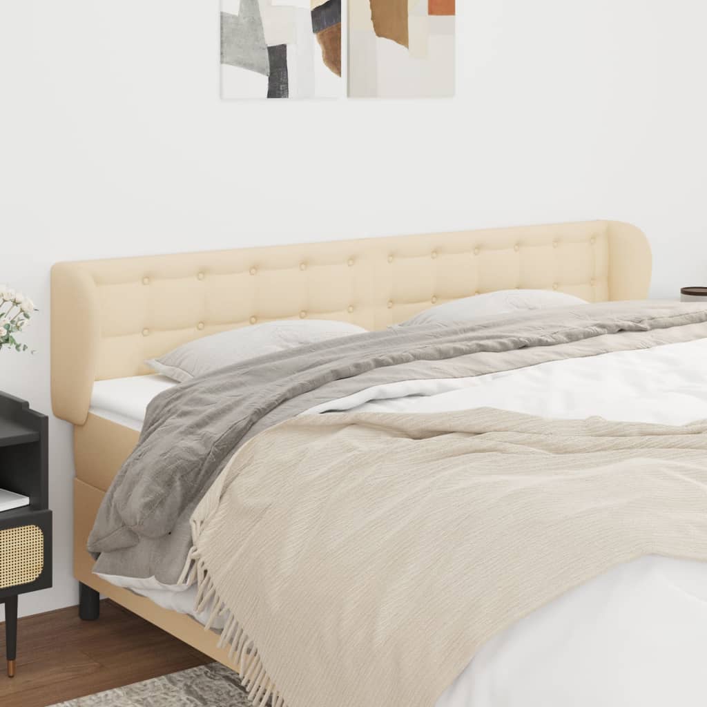 sengegavl med kanter 203x23x78/88 cm stof cremefarvet