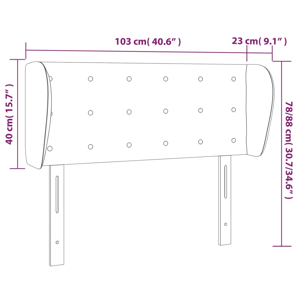 sengegavl med kanter 103x23x78/88cm fløjl lysegrå